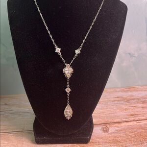 Vintage Anne Klein Silver & Crystal Y Drop necklace